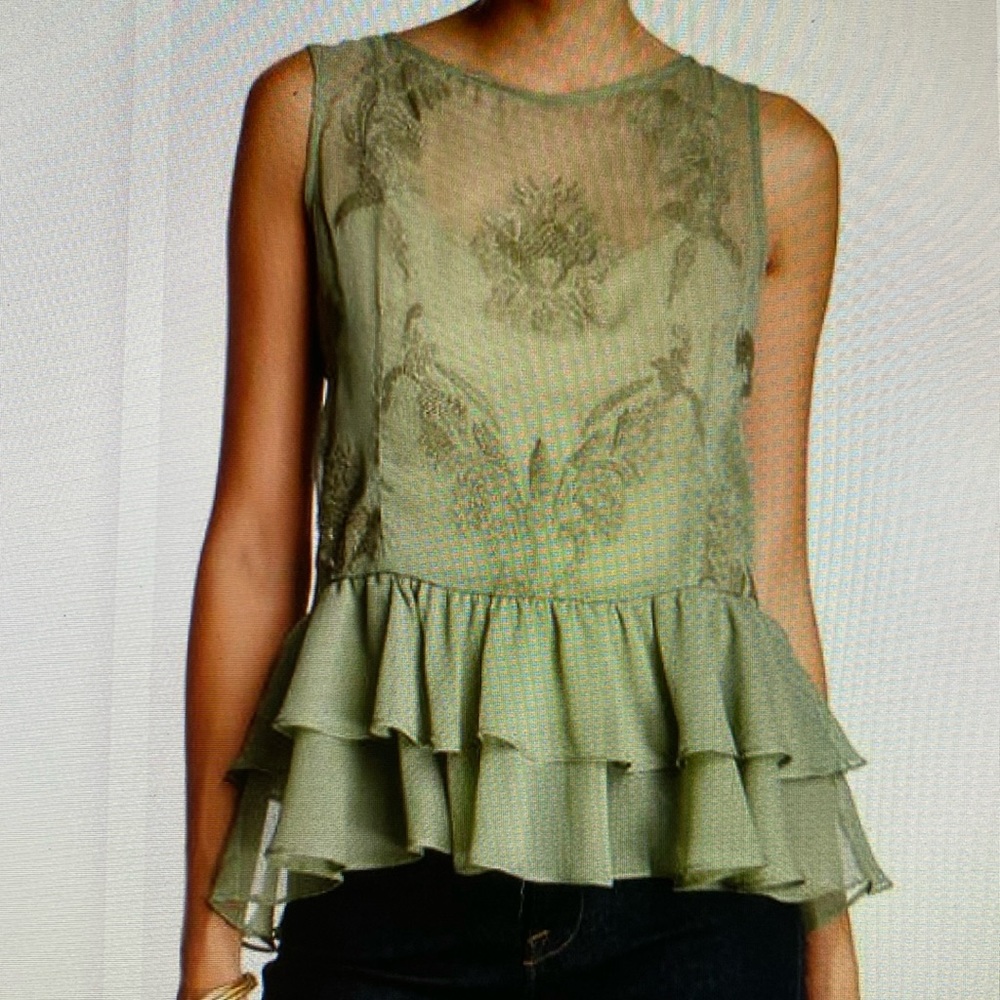 Walter Baker Light green Embroidered Gabby Blouse